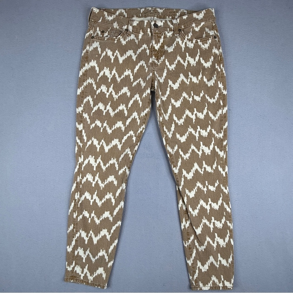 7 For All Mankind Skinny Jeans Womens 29 Brown Cream Ikat Chevron USA Stretch